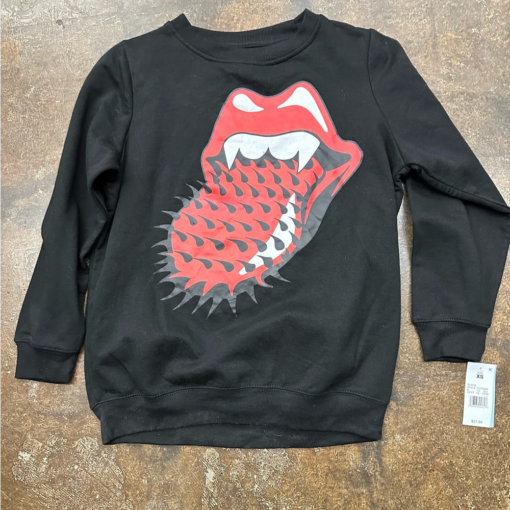 Rolling Stones Sweatshirt XS Women Black Pullover Tongue‎ Lips Long Sleeve